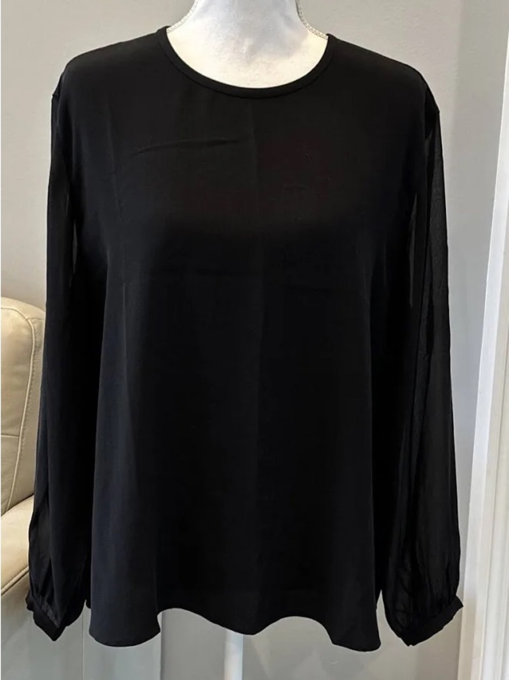 Eileen Fisher 100% Silk Crew Neck Long Sleeves Blouse 2x